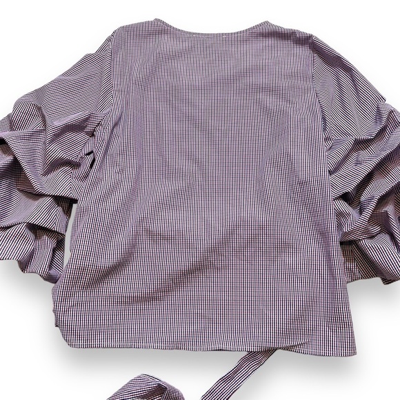 Anthropologie Sunday In Brooklyn Clowncore Shirt Size Medium Purple Gingham Pouf - Picture 3 of 6